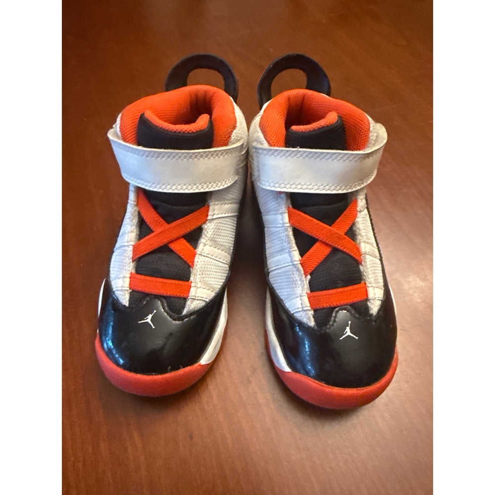 Air Jordan 6 Rings Sz 10C Basketball Shoe DV1344-108 White‎ Orange Black Toddler